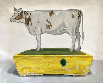 Vaca-unicornio en maceta de bonsai